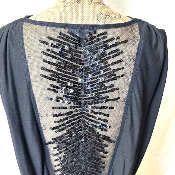 Leo Guy Black Cowl Neck Sleeveless Sequined Draped Back Party Top Blouse Sz 6/8 - Picture 5 of 12